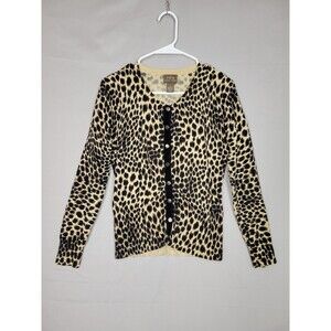 VTG Fenn Wright Manson Cheetah Print Cardigan Womens Small Mob Wife Bold Classic